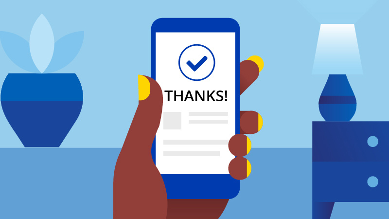 A smartphone showing a validation checkmark along with the Thank You! mention