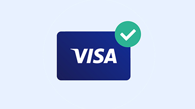 An illustration of a Visa symbol combined with a check mark.