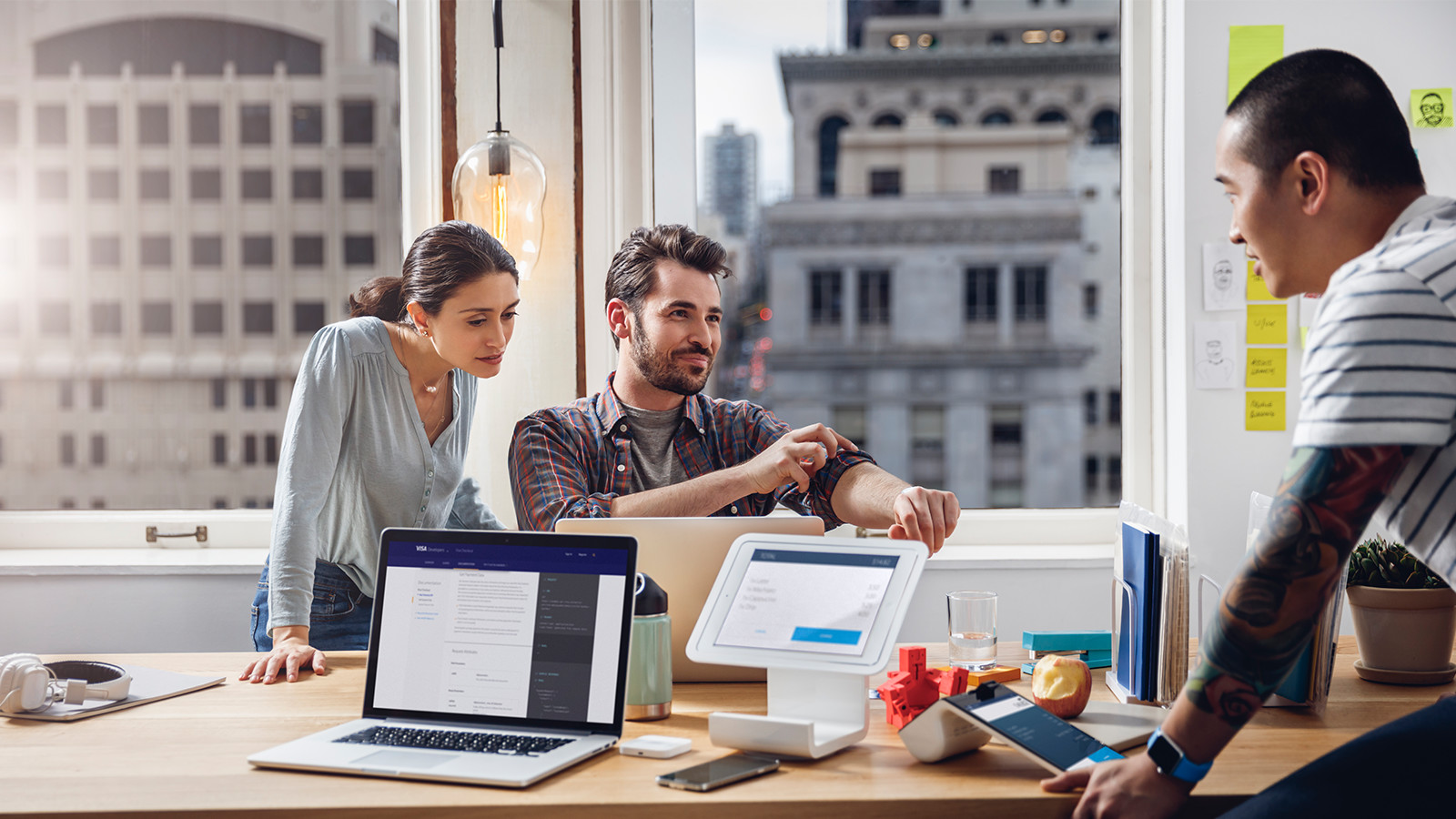Developers talking in office
