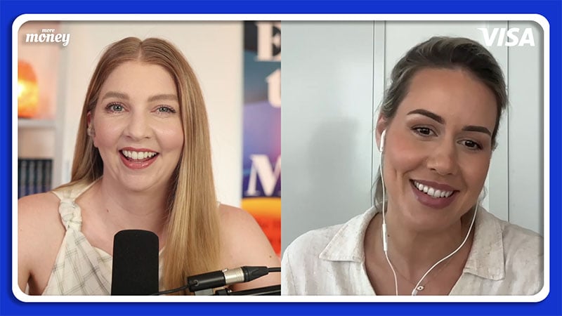 Jessica Moorehouse and Ashley Cammisuli, with Visa and More Money podcast logos.