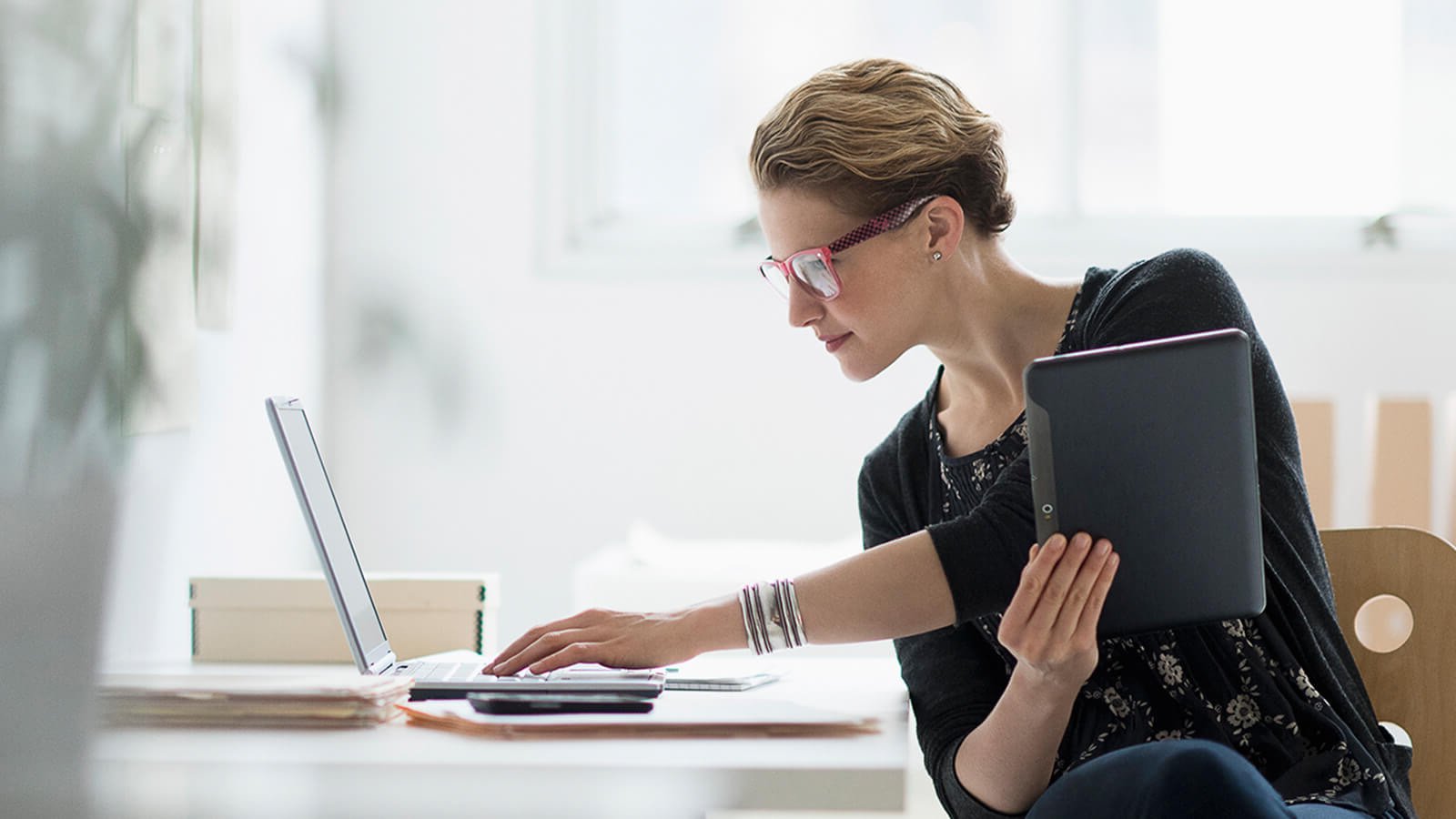 Woman looking at computer