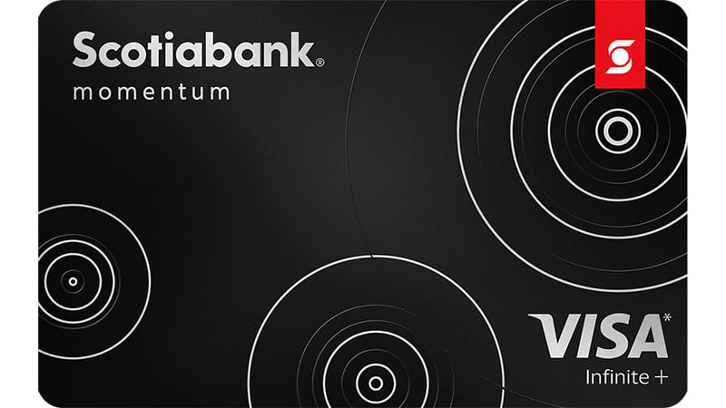 Scotiabank Momentum card with Scotiabank and Visa Infinite + logos.