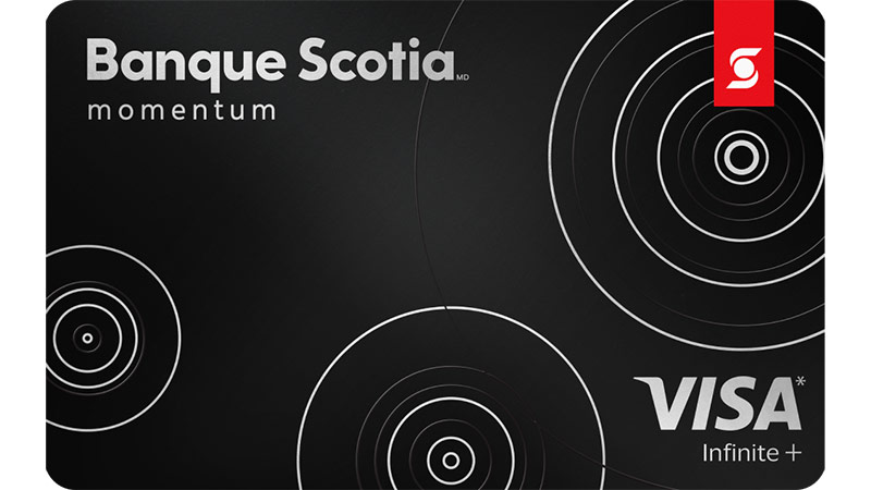 Carte Visa Infinite + Momentum ScotiaMC avec les logos Banque Scotia et Visa Infinite +.